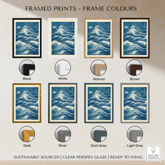 Japanese Waves Wall Art – Vintage Blue Ocean Print — framed print colour options