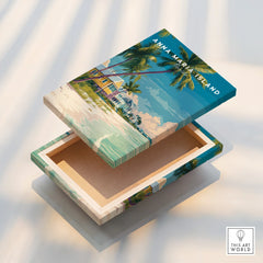 Anna Maria Island beach art box with palm trees and ocean, coastal home decor