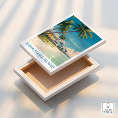 Anna Maria Island stretched canvas print with beach, palm trees, and colorful house