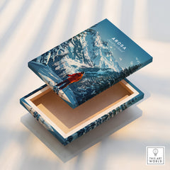 Arosa Travel Poster - Switzerland on a wooden box showcasing stunning mountain scenery.