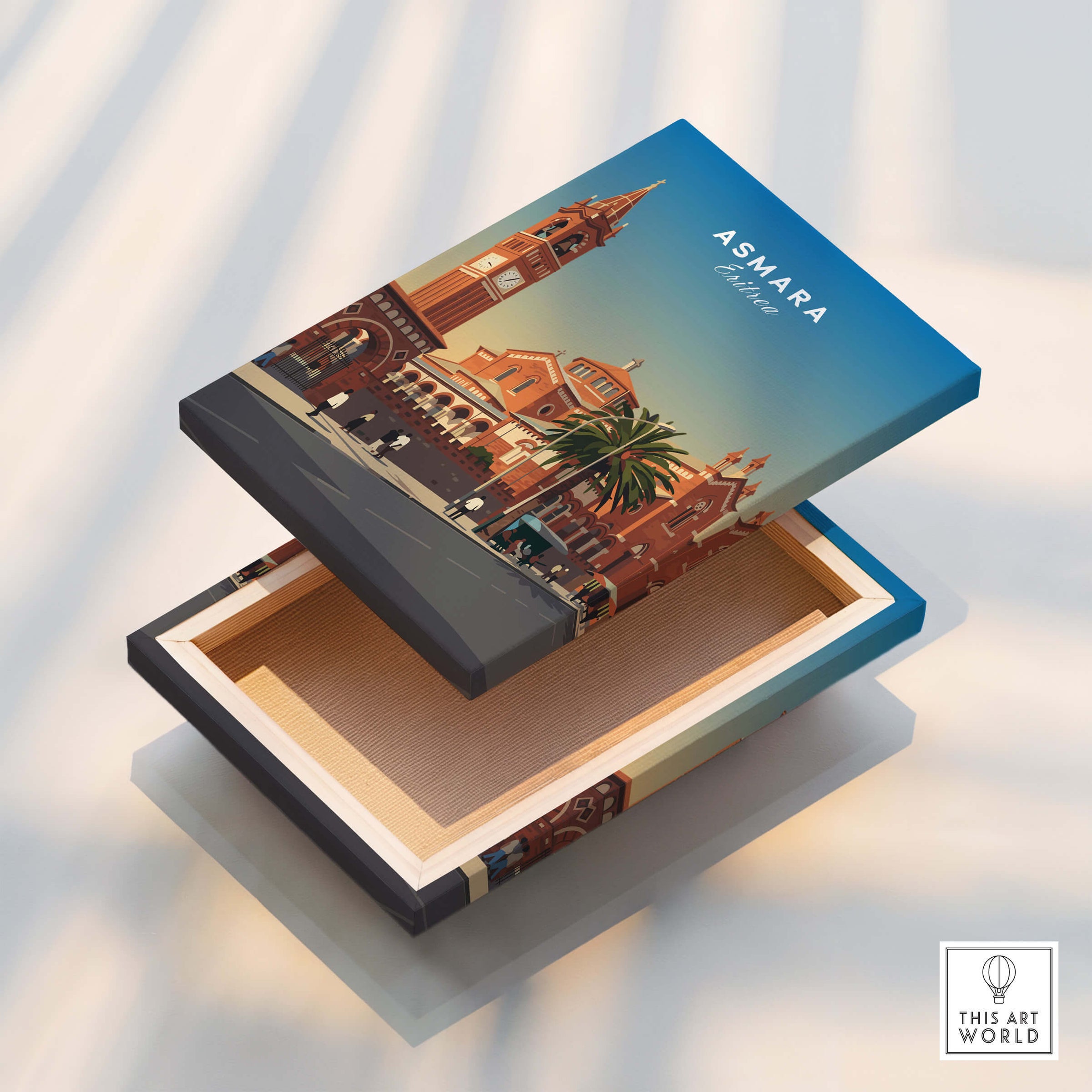 Asmara Travel Poster – Eritrea Cathedral and Bell Tower Art Print on decorative box