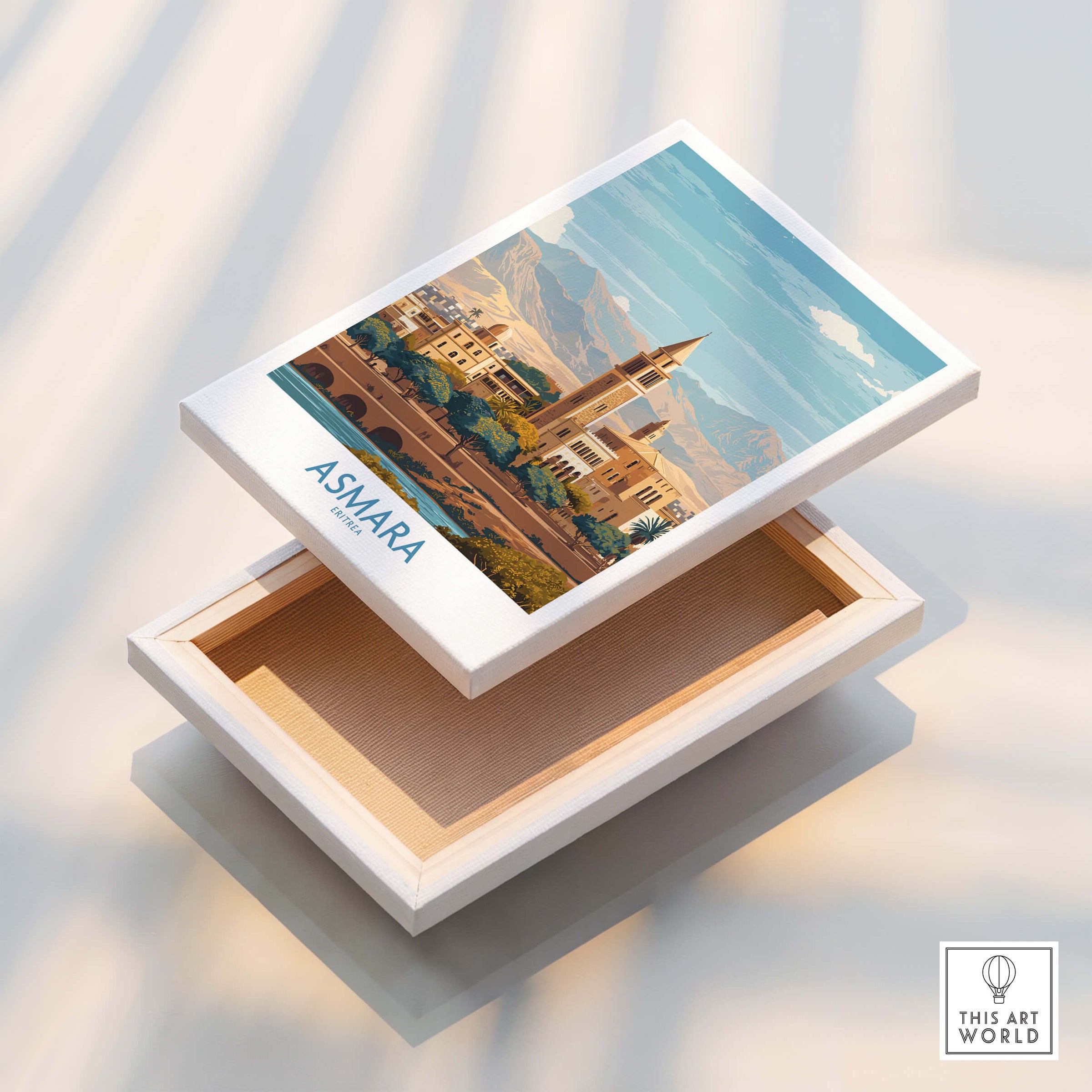 Asmara Eritrea Wall Art – Travel Poster featuring architectural design and scenic views of Asmara.
