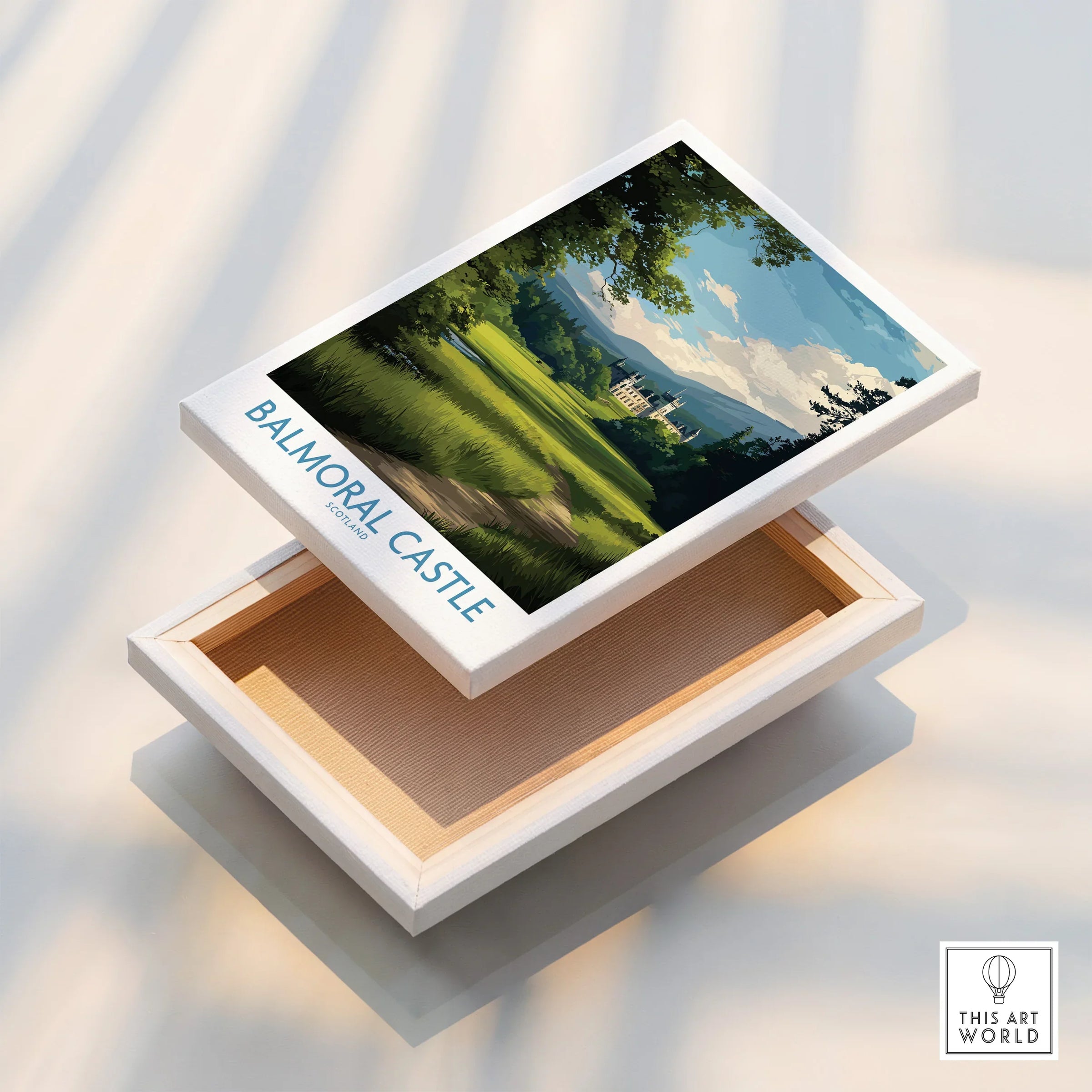 Balmoral Castle Scotland art print on stretched canvas with floating frame detail