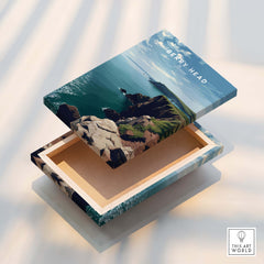 Berry Head Travel Poster – Devon Coastal Cliffs and Ocean View Print on decorative box with scenic coastal design.