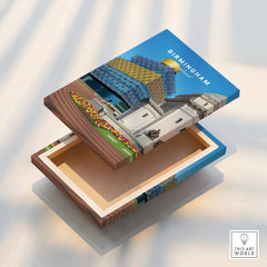 Birmingham cityscape art print on a floating canvas box with modern landmarks and flowers