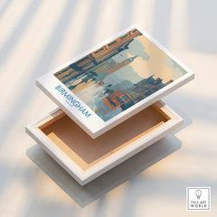 Birmingham city skyline art print on stretched canvas with floating frame detail