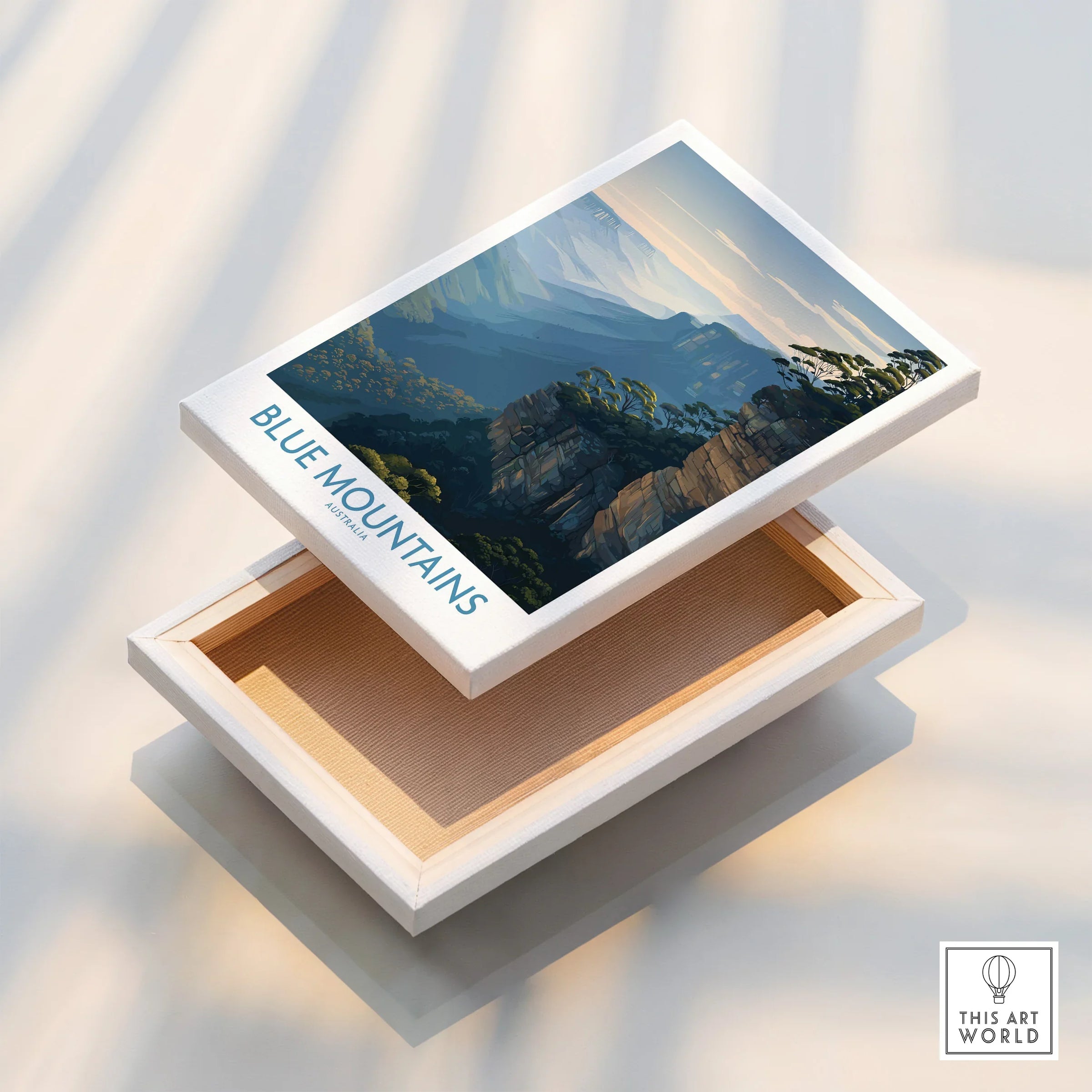 Blue Mountains Australia stretched canvas print with landscape wall art and floating frame detail