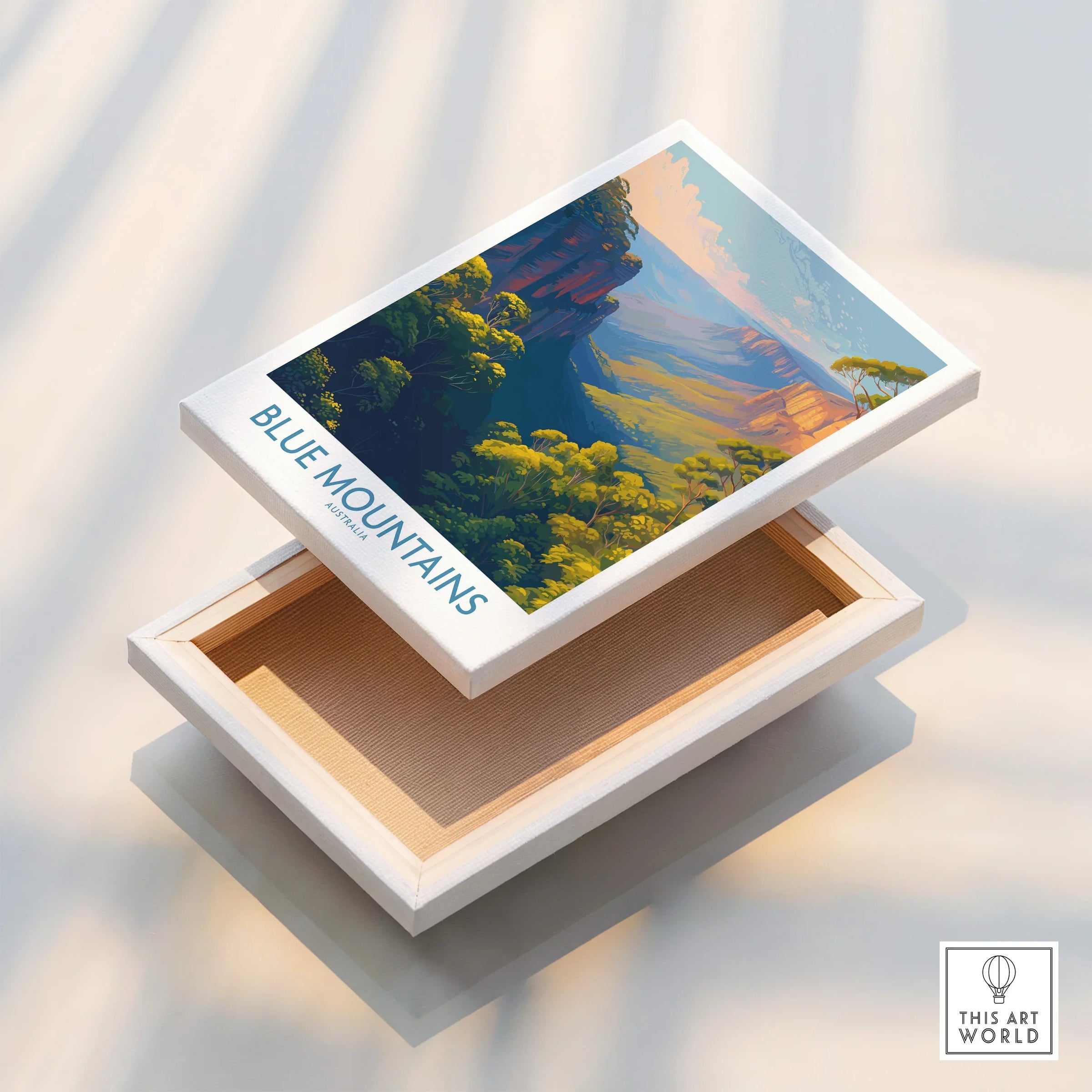 Blue Mountains Australia stretched canvas print with floating frame, landscape wall art