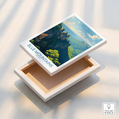 Blue Mountains Australia art print on floating stretched canvas, landscape wall decor