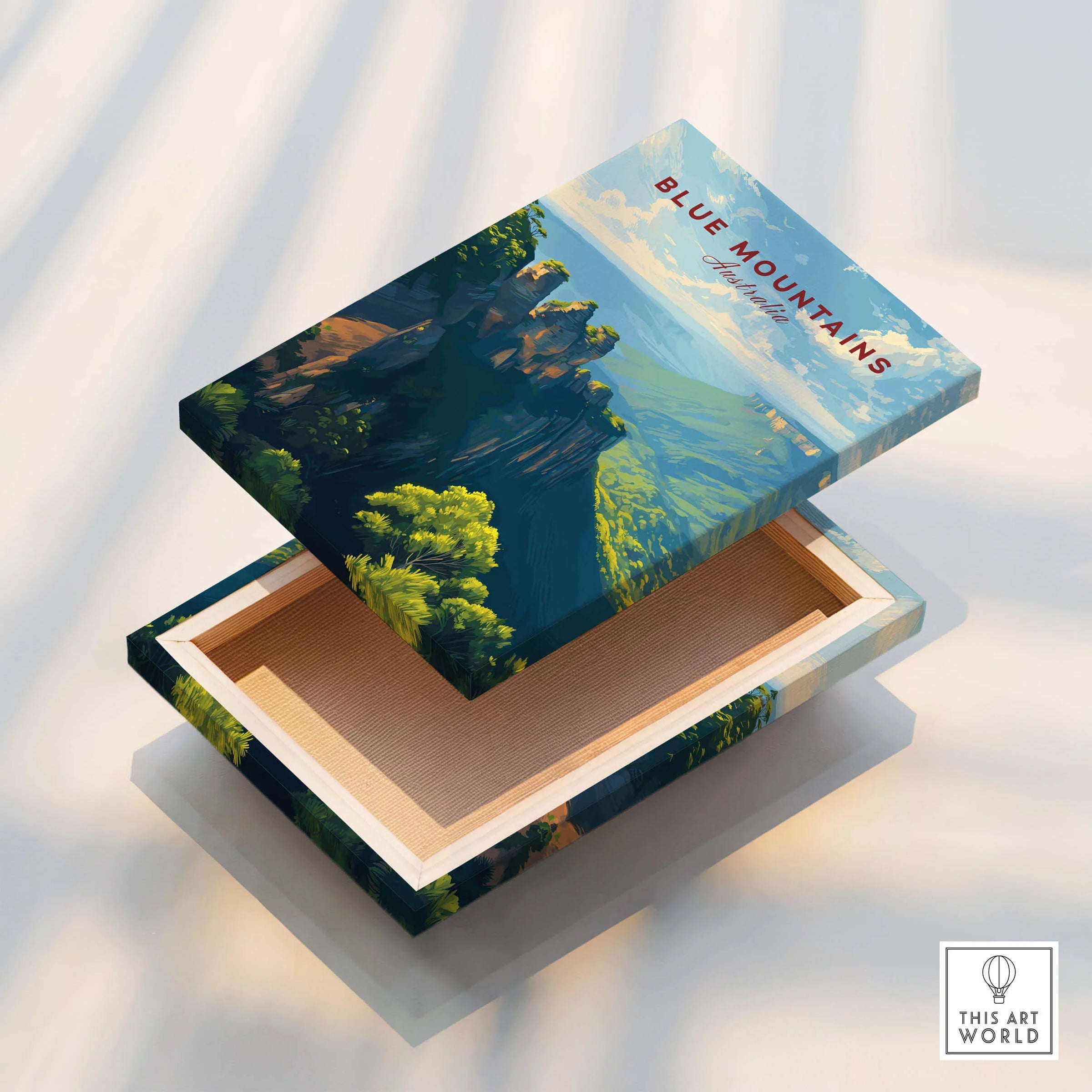 Blue Mountains Australia stretched canvas print with floating frame and landscape art
