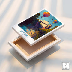 Bristol England Wall Art – River Avon Sunset and Balloon Festival Print displayed on a decorative box.