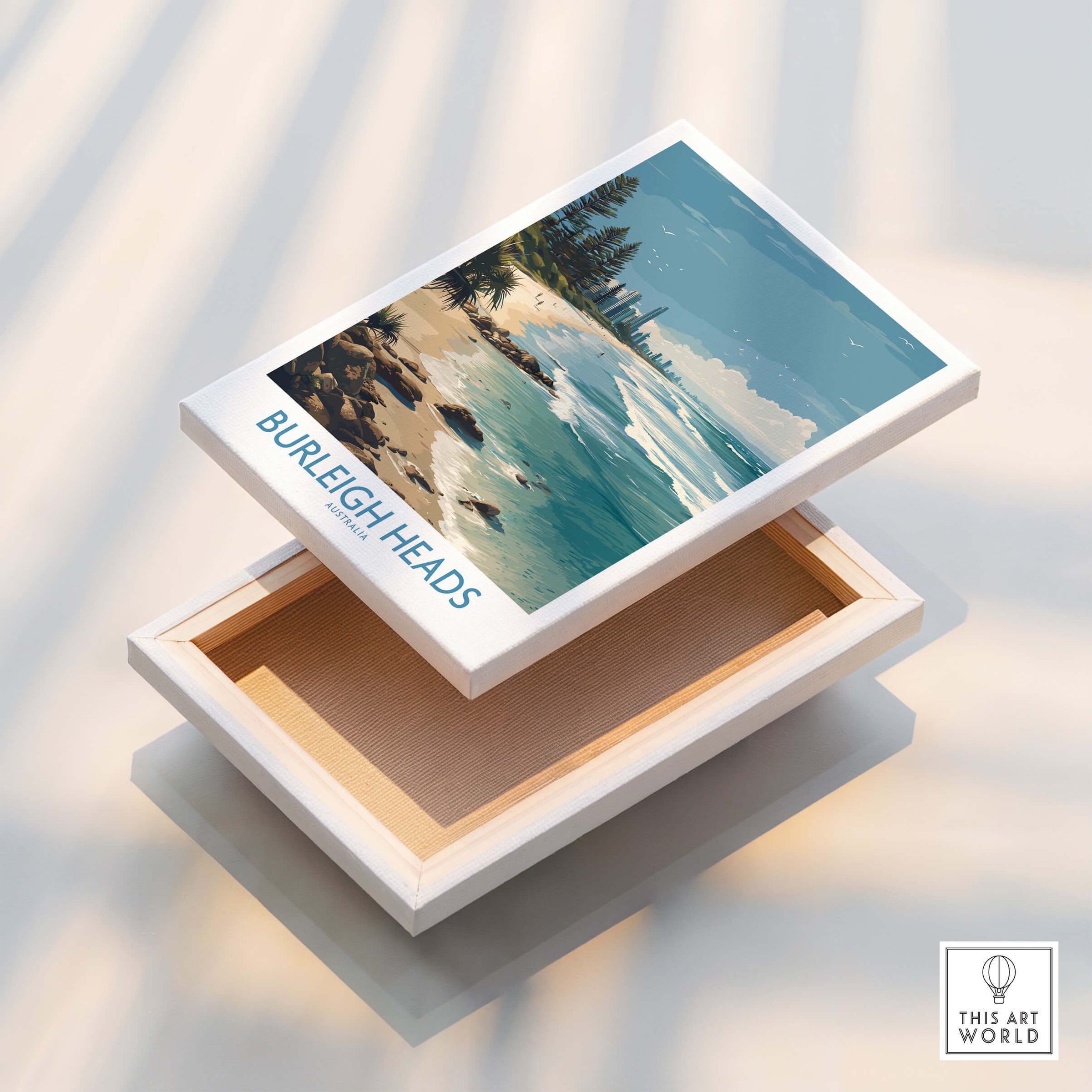 Burleigh Heads Travel Poster - Canvas Print showcasing a beautiful coastal scene from Australia's Gold Coast.