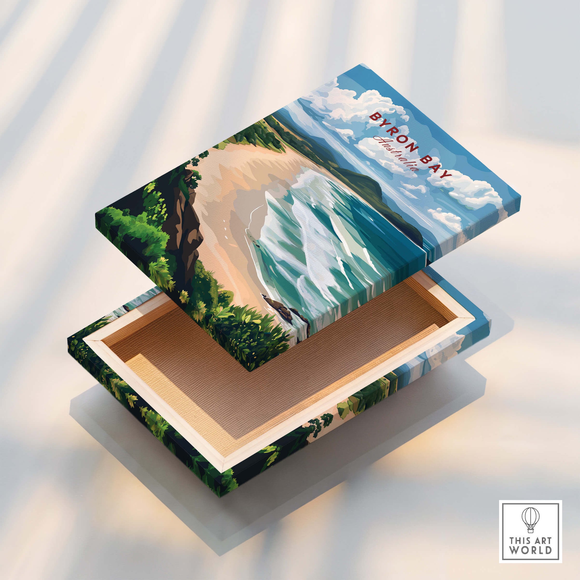 Byron Bay Beach Print - Australia Wall Art on a decorative box showcasing iconic coastal design.