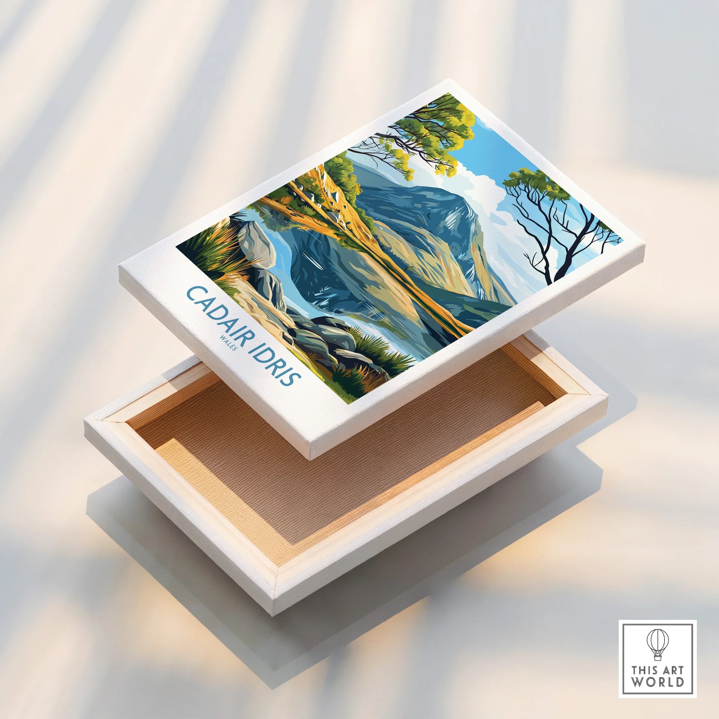 Canvas wall art print of Cadair Idris mountain landscape with floating frame detail.