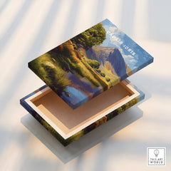Floating canvas print featuring Cadair Idris mountain landscape with trees and river.