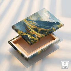 Canvas print with Cadair Idris mountain landscape floating frame detail, wall art decor