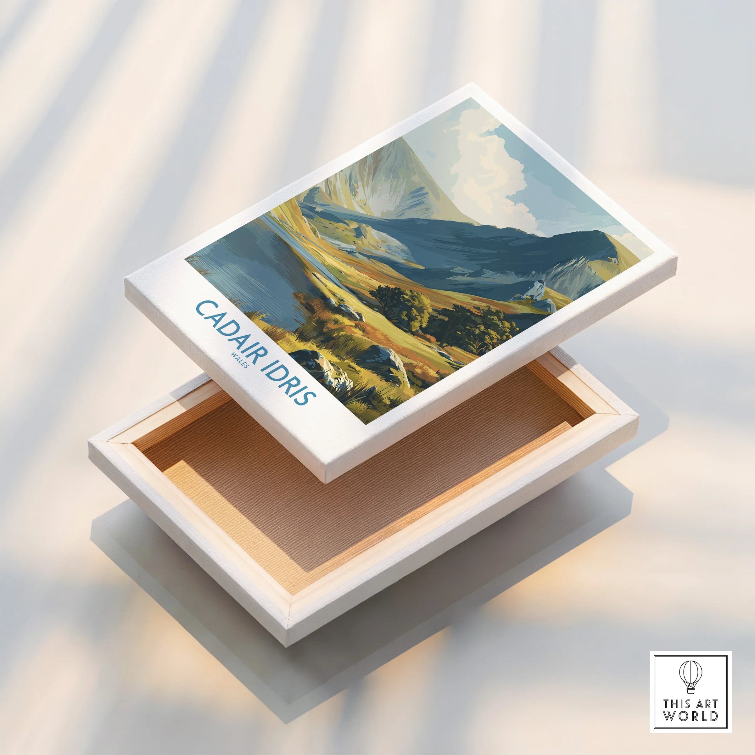 Cadair Idris Wales landscape canvas print with mountain scene, floating frame detail