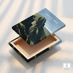 Cadair Idris mountain art print on floating canvas, modern wall decor with landscape design