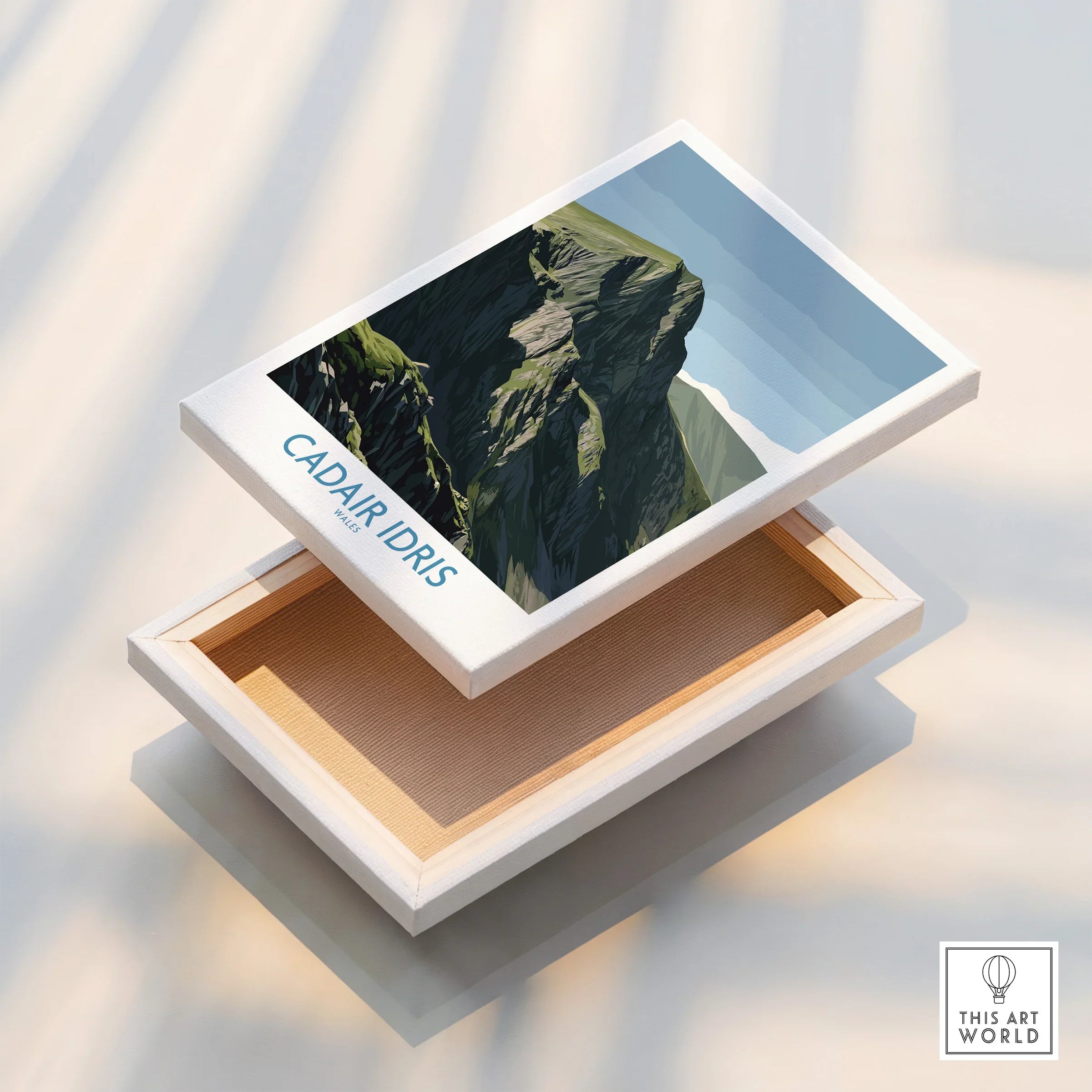 Cadair Idris mountain art print on floating stretched canvas with mirror edge detail