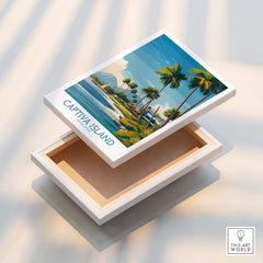 Captiva Island Florida Wall Art – Tropical Coastline and Sailboat Decor in a decorative box with palm trees.