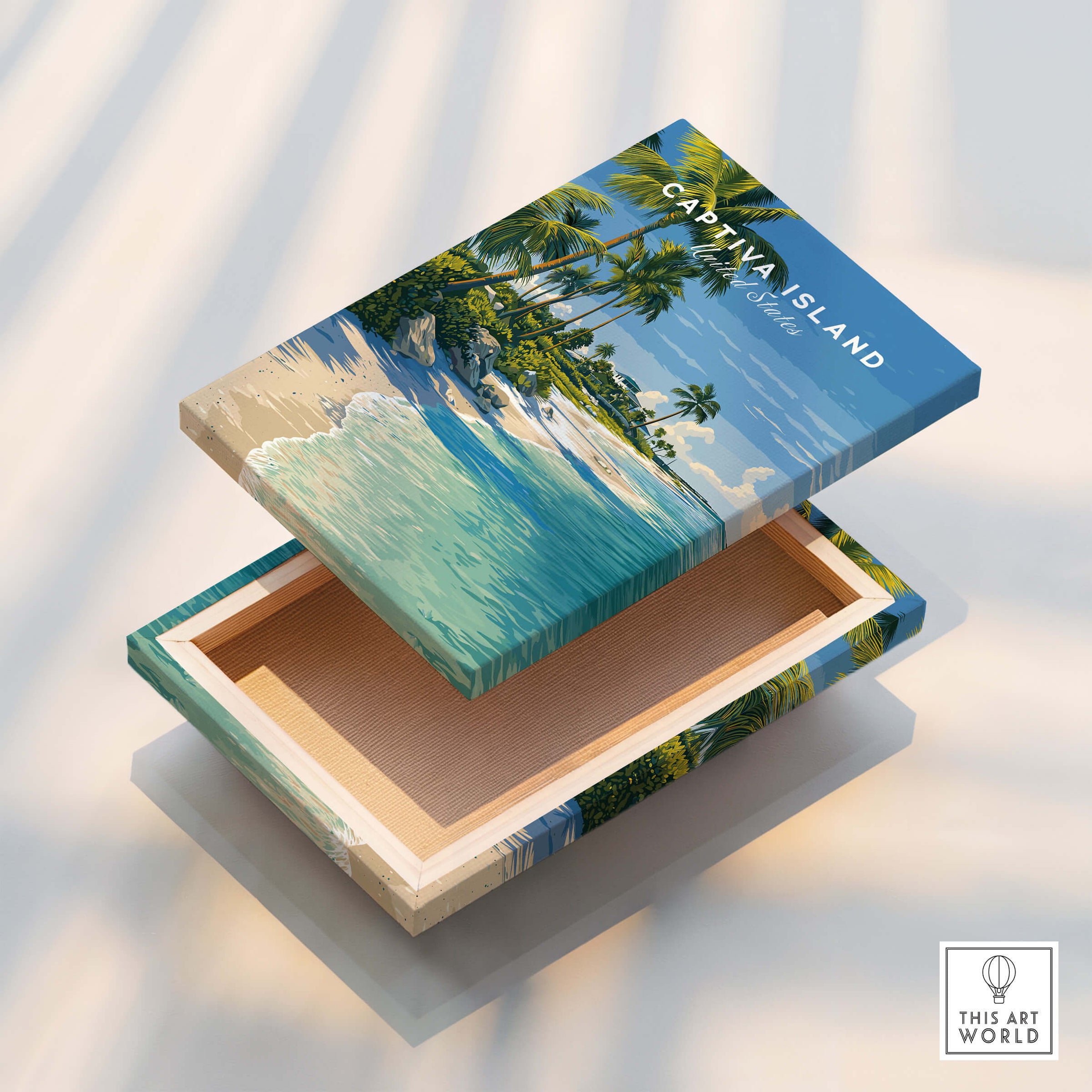 Captiva Island Travel Poster – White Sand Beach and Turquoise Water Art on a decorative box featuring tropical beach scenery.