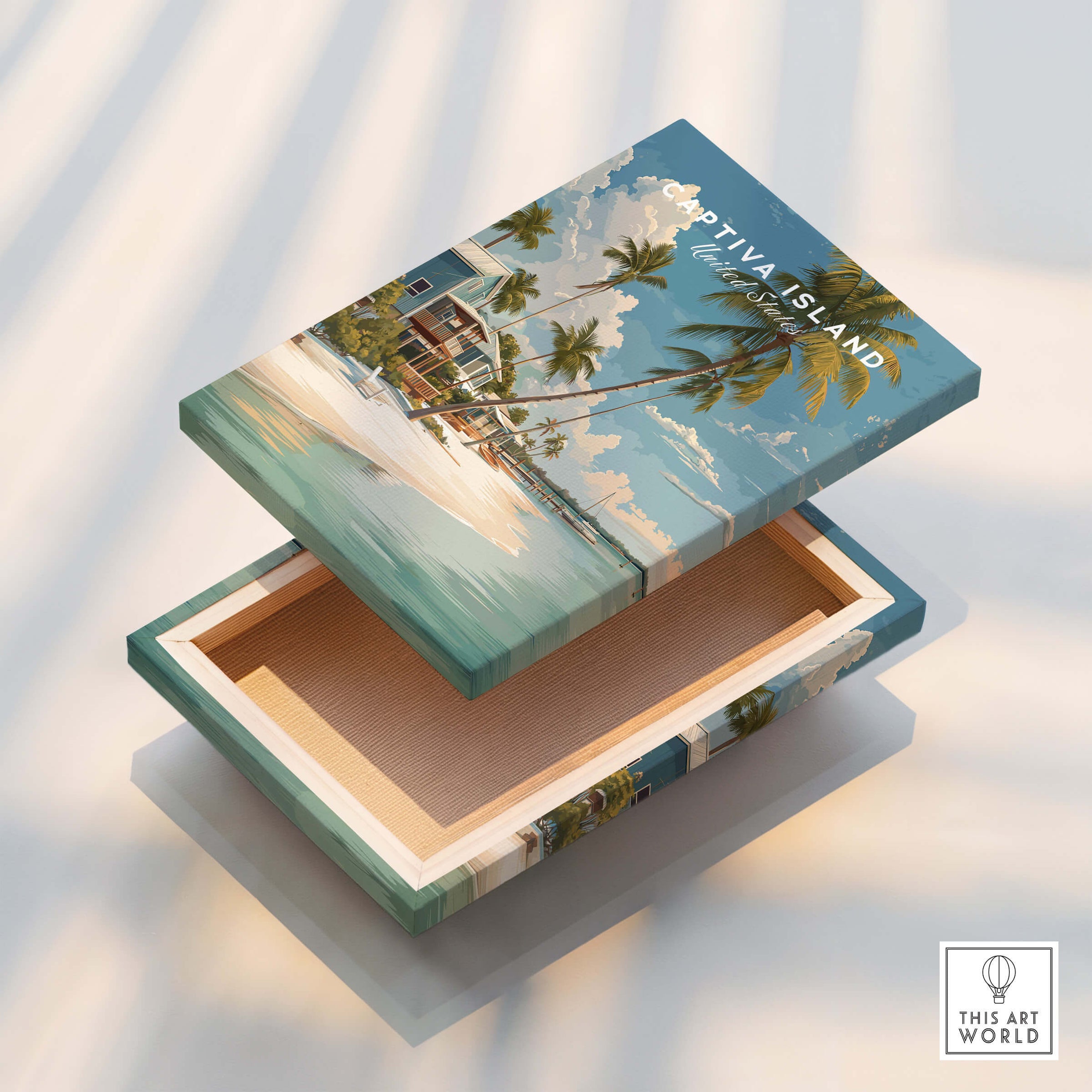 Captiva Island Florida Print – Coastal Palm Tree Art featuring an open decorative box with palm tree design.