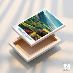 Carmel Valley California canvas print with landscape artwork on floating frame detail