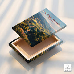 Carmel Valley California travel poster art print on floating stretched canvas box.
