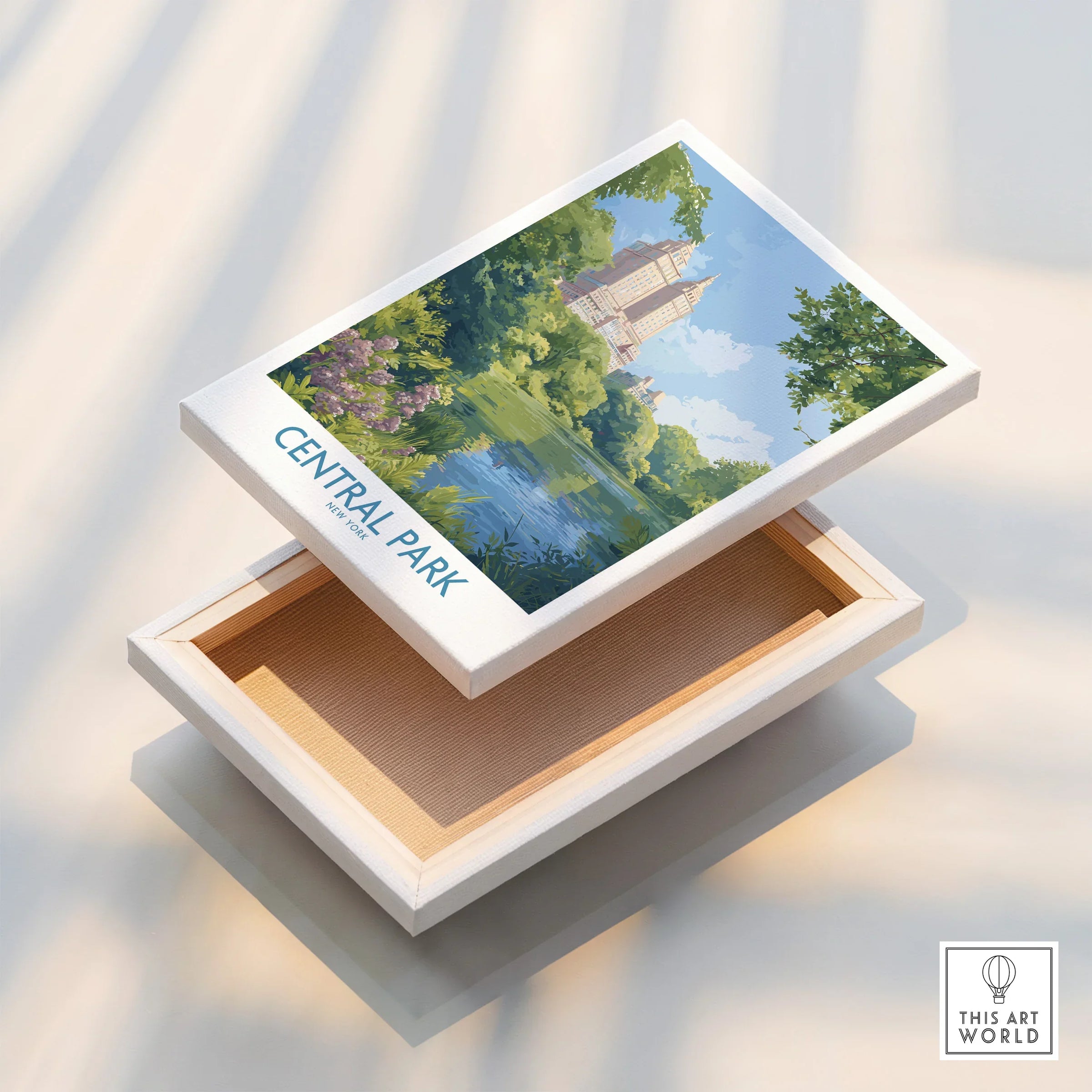 Central Park New York stretched canvas wall art with cityscape and greenery