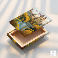 Central Park New York skyline art print on a decorative keepsake box lid, autumn colors