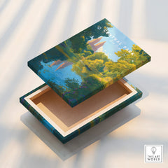 Central Park canvas wall art print with lake, trees, and city skyline in floating frame.