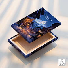 Chamonix Poster featuring a picturesque ski resort scene with a moonlit sky and snowy mountain backdrop.