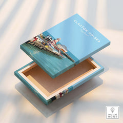 Clacton-on-Sea Travel Poster – Historic Pier Art Print box design showcasing the historic pier in bright colors.