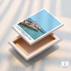Clacton-on-Sea England Wall Art – British Seaside Decor with colorful pier design in a boxed frame.