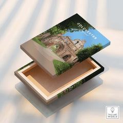 Colchester England travel art print on a floating canvas box, historic ruins illustration