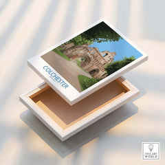Colchester Abbey travel poster stretched canvas print with floating frame detail