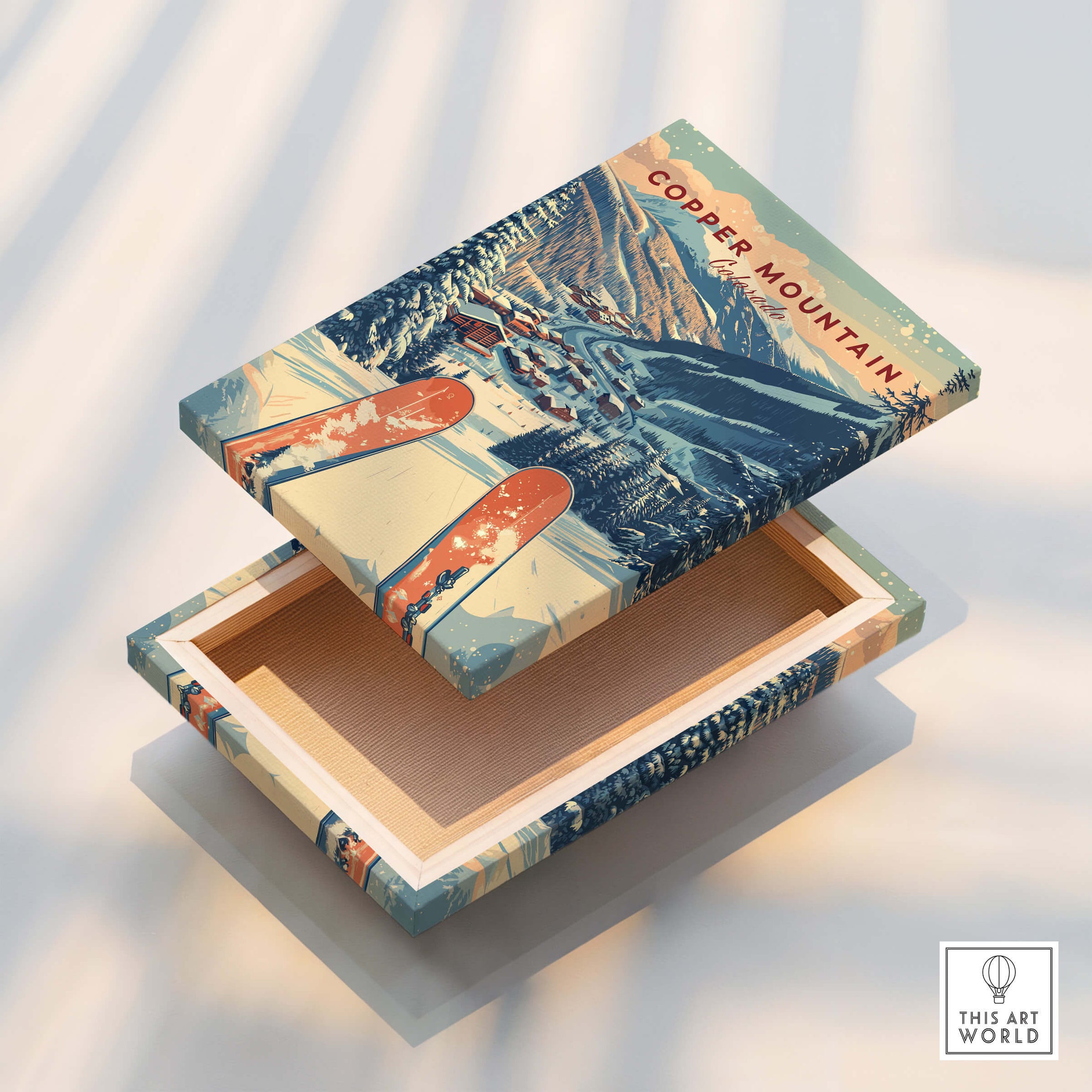 Copper Mountain Travel Poster – Sunset Ski Slopes design on a beautifully crafted wooden box.