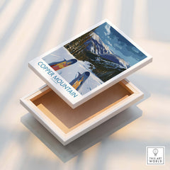 Copper Mountain Colorado Wall Art – Snowy Peak Winter Sports Print in a display box showcasing stunning mountain landscape.