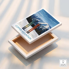 Copper Mountain Ski Wall Art Ski Print featuring a vibrant skiing scene with colorful skis and snowy mountains.