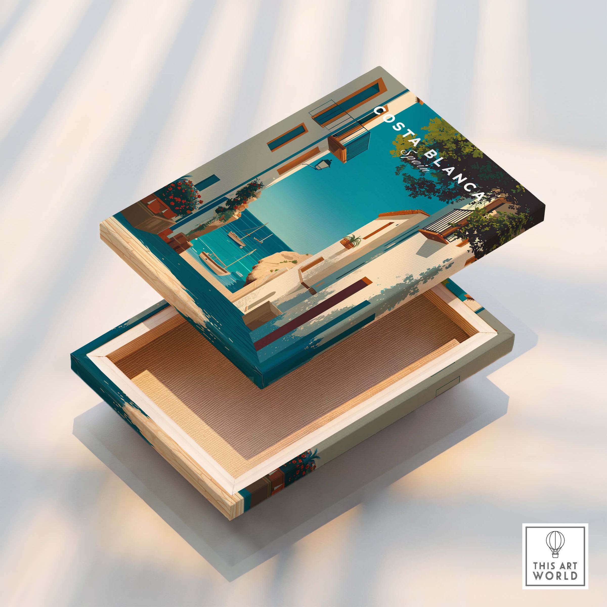 Costa Blanca Spain Print – Iconic White Village & Mediterranean Architecture Wall Decor on a decorative box
