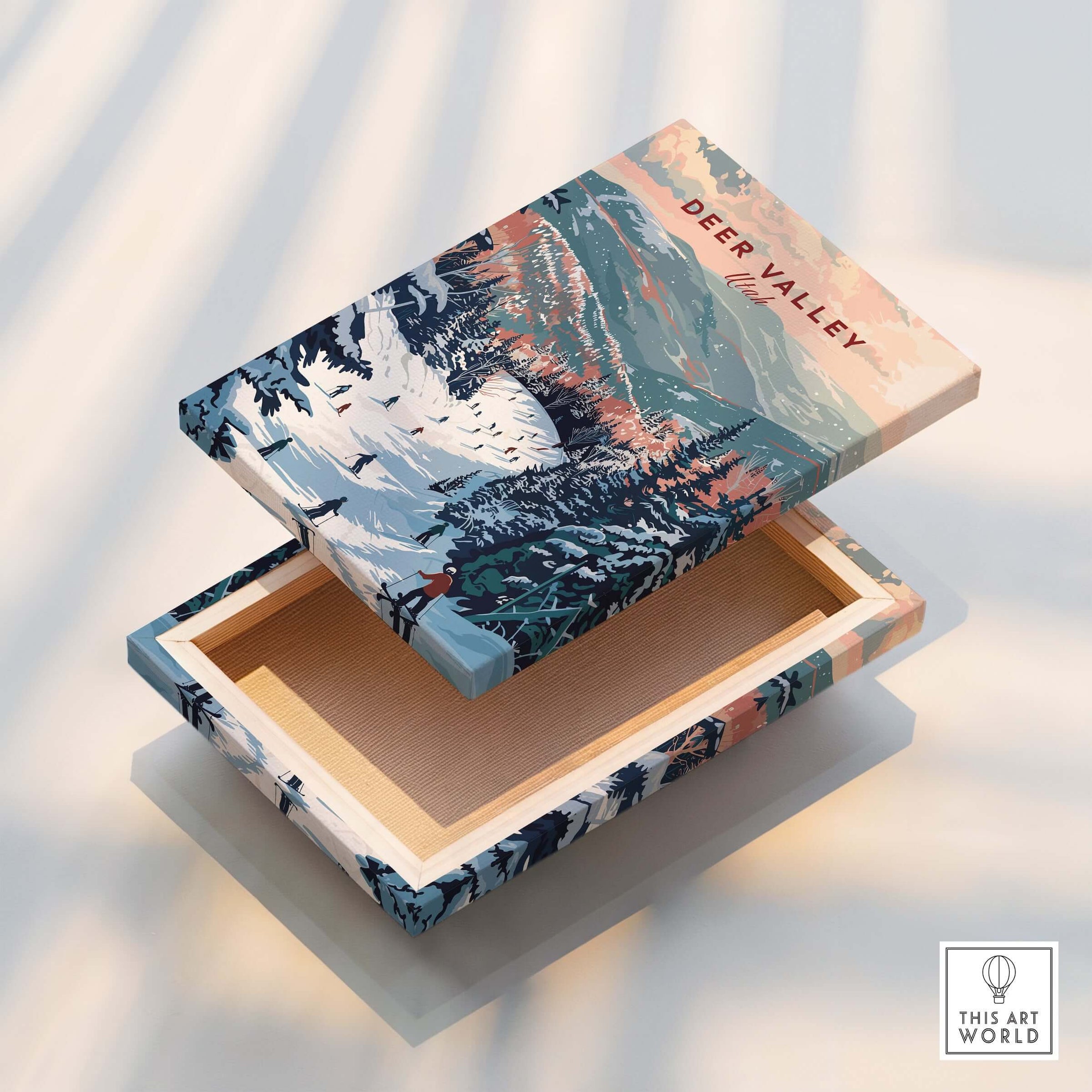 Deer Valley Ski Print - Utah decorative box showcasing mountain art and vibrant colors.