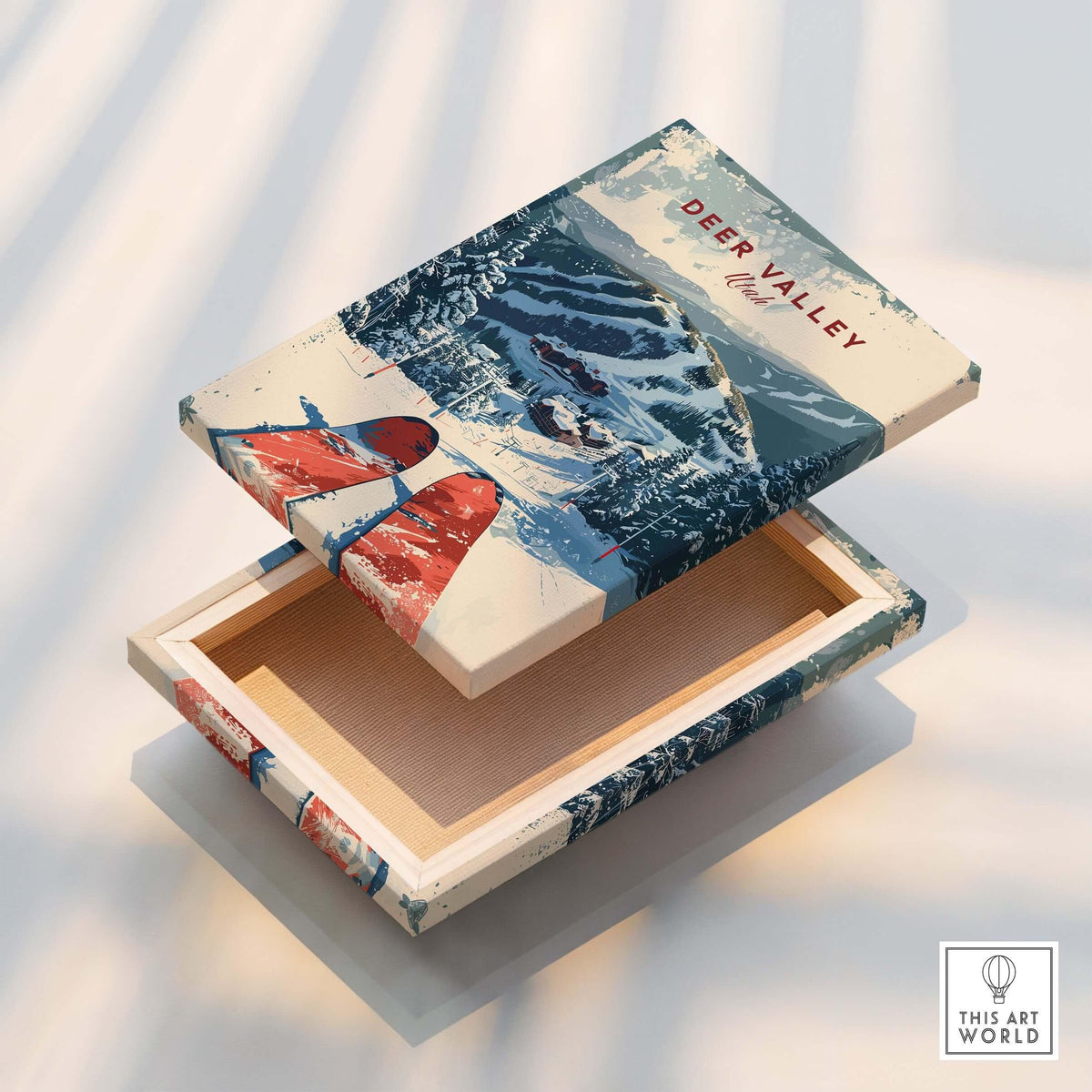 Deer Valley Ski Poster box art showcasing beautiful ski slopes and winter sports design.