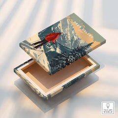 Deer Valley Print Utah ski box featuring a skier amidst mountain scenery, perfect for ski enthusiasts.