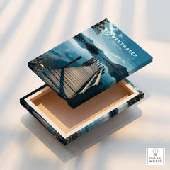 Derwentwater Travel Poster – Lake District Canvas Print on a decorative box revealing its scenic lake and dock design.
