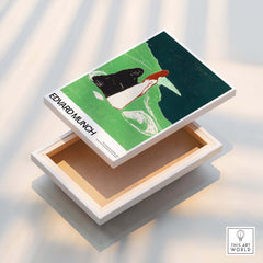 Edvard Munch Art Print - Two Women on the Shore 1898 Woodcut AIC Poster displayed on an art box.