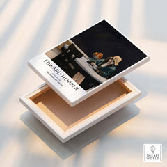 Edward Hopper Automat 1927 Des Moines Art Center Poster Print displayed on a wooden box.