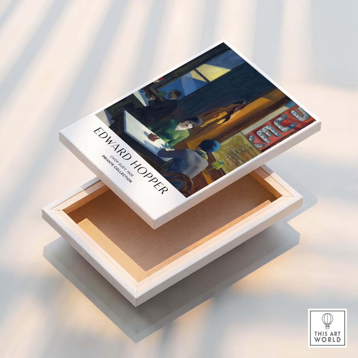 Edward Hopper Chop Suey 1929 Art Print Poster - Urban Restaurant Scene box opened with artwork visible