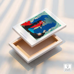 Exhibition Art Print George Barbier Empedocles Panthea Art Deco Mythology Poster Wall Art displayed on a wooden box.