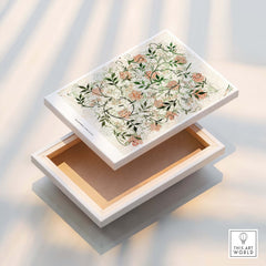 Exhibition Art Print William Morris Jasmine Pattern Floral Botanical Wall Art displayed on a decorative box.