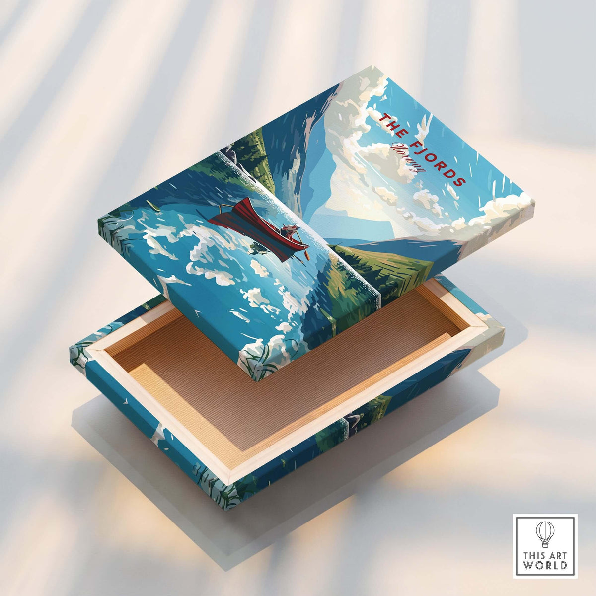 Fjords Wall Art Norway decorative box showcasing a scenic view of Norwegian fjords with vibrant colors.